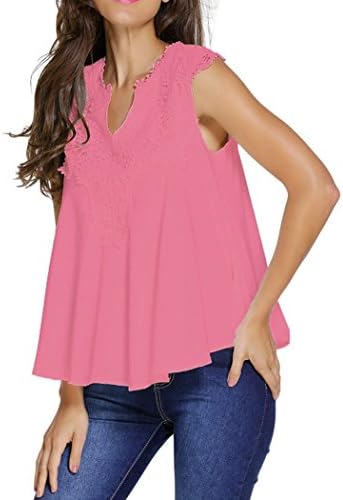 TNYD Women's Sexy Off Shoulder Blouse Embroidered Applique V Neck Blouse Tank Top Pink Medium