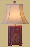 Asian D&eacute;cor - 25" Fine Chinese Red Lacquer Vessel Bedside Lamp w/ Hand painted Birds & Flowers