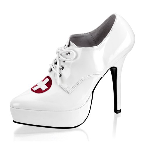 5 Inch Sexy High Heel Shoe Nurse Emblem Costume Platform Shoes Oxford White