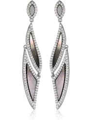 CZ by Kenneth Jay Lane "Trend" Mother of Pearl Pave Frame Asymmetrical Post Drop Earrings