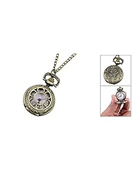 Rosallini Floral Texture Bronze Tone Hunter Case Pocket Watch for Lady
