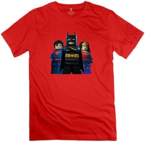 Men Batman Superman Superwoman Lego Design Retro Red T-Shirt By Mjensen