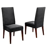 41F0cL05kgL. SL160  Sure Fit Stretch Leather Dining Room Chair Cover   Ebony