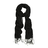 Elegant Solid Black Fringe Scarf