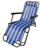 Steel High Back Beach Chair Three Position Adjustable with Free Neck Pillow - Blue