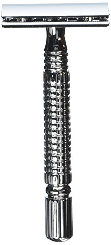 Silver Tone Double Edge Blade Razor Shaver w Nonslip Metal Handle