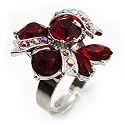 Rhodium Plated Crystal Cluster Fashion Ring (Red)