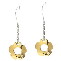 Women's New Gold Plated Steel Flower Earrings With Cubic Zicornia By Steelx