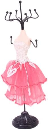 Mini Jewelry Stand Display Gown Lady Earring Necklace Holder Pink And White