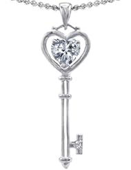 Candygem 14k Gold Key to my Heart Love Key Pendant with Genuine White Topaz a...