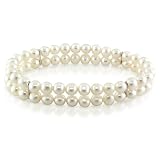 5 mm FW White Pearl Elastic Double Row Bracelet, 7"