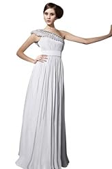 A-line Cocktail Floor Length Beaded Ruched Chiffon/Organza/Satin One Shoulder Sleeveless Homecoming Dress/Pageant Dress/Prom Dress/Party Dress/Wedding Dress 