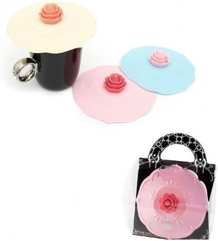 Silicone Watertight Cup Mug Lid Cover Cap leak proof leakproof Set selection 4pcs (Roses) by Tiny Lotto
