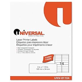 Universal 81104 - Laser Printer Permanent Labels, 1-1/3 x 4, Clear, 700/Box-UNV81104