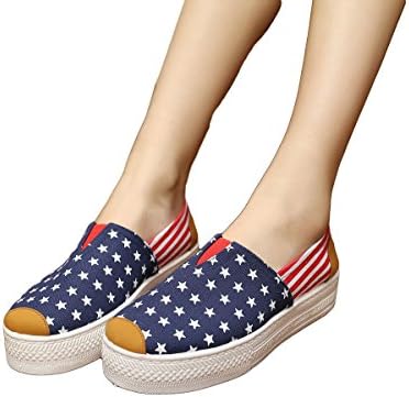 Solilor Women's American Flag Patriotic Slip On Skateboard Canvas Shoes, 36EU, Blue