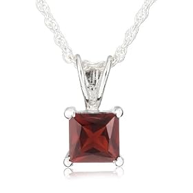 Sterling Silver 6mm Square-Cut Garnet Pendant