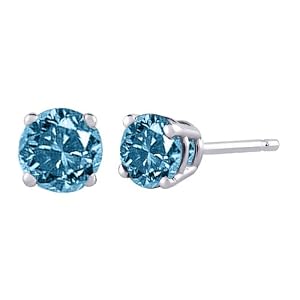 1/2 ct. Blue - I1 Round Brilliant Cut Diamond Earring Studs in 14K White Gold