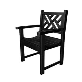 Polywood Outdoor Furniture Chippendale Arm Chair, Black-Recycled Plastic Materials