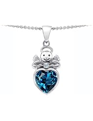 Original Star K (tm) Love Angel Pendant With 10mm Simulated Blue Topaz Heart in .925 Sterling Silver