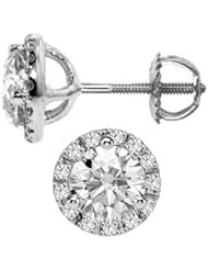1.10 CT TW Micro Pave Diamond Screw-Back Studs in 18k White Gold
