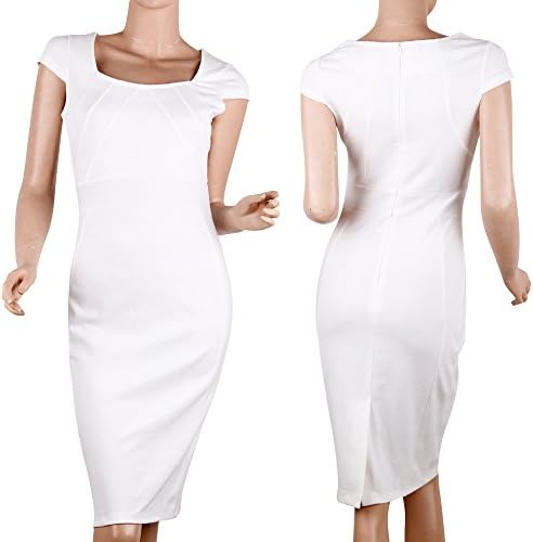 Threeseasons women's elegant cap sleeve bodycon midi pencil business dress (S, White)