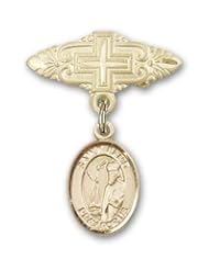 Gold Filled Baby Badge with St. Elmo Charm and Badge Pin with Cross