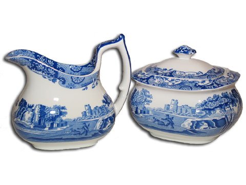 Spode Blue Italian Sugar and Creamer Set