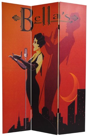 Classic Art Deco Nouveau Print Poster Room Divider Partition - 6ft. Cabaret Singer & Grand Salon Art Deco Folding Screen