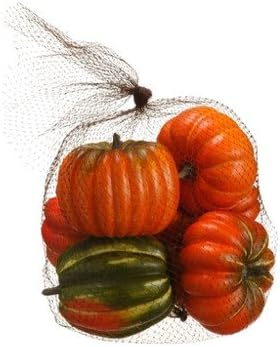 Wholesale Silk Floral Assorted Pumpkin in Bag Orange Green, 6" H x 9" W