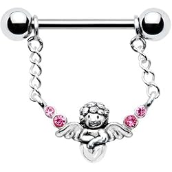 Silver 925 Pink Guardian Angel Nipple Ring MADE WITH SWAROVSKI ELEMENTS