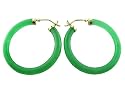 Green Jade Skinny Hoop Earrings, 14K Gold