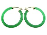 Green Jade Skinny Hoop Earrings, 14K Gold