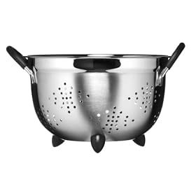 Premier Housewares 26 cm Stainless Steel Colander with Black Silicone Handles and Feet
