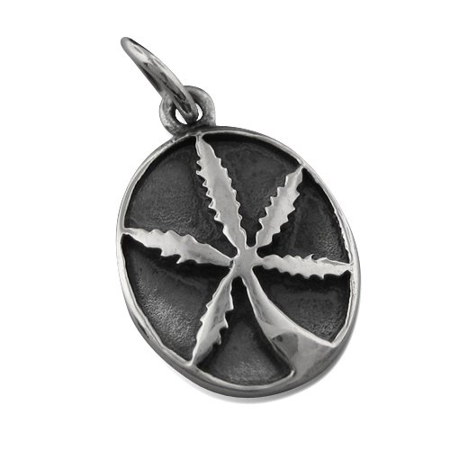 925 Silver Oval Marijuana Pendant Hawaiian Jewelry