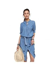 Summer Denim Asymmetric Short Elbow Length Sleeves  Dress