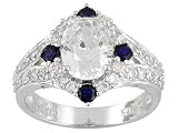 4.40CTW BELLA LUCE SAPPHIRE SIMULANT WITH DIAMOND SIMULANT STERLING SILVER RING