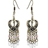 Antique Gold HOLLOW HEART Beaded Drop Earrings
