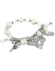 Betsey Johnson "Stone & Pearl" Crystal Heart Half Stretch Bracelet, 7.5"