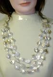 Light Ivory Color Seashell Multi Size Beads Silver Three Strand Long Chain Necklace and Matching...