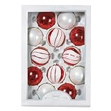 Red and White Glass Ball Ornaments (Set of 12)