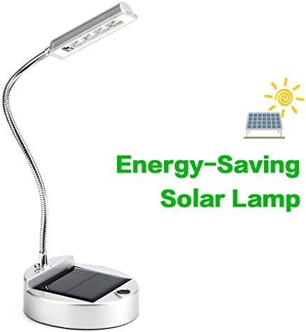 Releeder Mini Solar Powered Desk Lamp, Flexible Gooseneck Style 4-LED Solar Light, Portable Solar LED Light with PC USB Charger for Indoor Reading lighting (White)