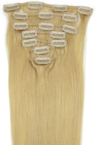 FANGYUANHAIR 18" Remy Clip in Human Hair Extensions 70g 7Pcs Full Head Set Color #24 Beige Blonde