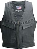 Men's Naked Black Cowhide Leather Vest with cargo pockets, zippered fronts and YKK antique hardware
