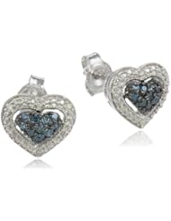 Black Rhodium Sterling Silver Blue and White Diamond Ear-Pin Stud Earrings (0.25 Cttw, G-H Color, I1-I2 Clarity)