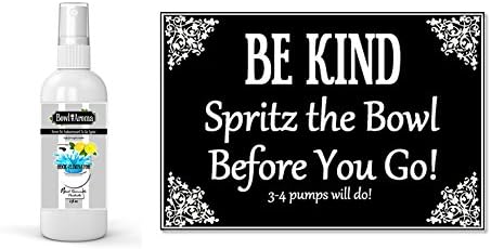 Poo Spray Sign + 4oz. Toilet Spritz Air Freshener - Bathroom Odor Deodorizer Eliminator - Bowl Aroma