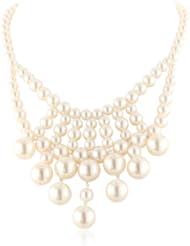 Simulated Pearl Gold Tone Bib Necklace