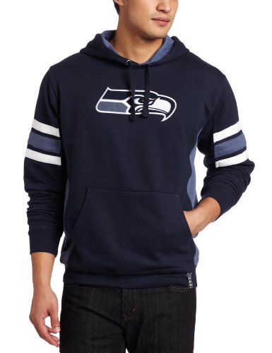 NFL Men's Seattle Seahawks Passing Game II Long Sleeve Hooded Fleece Pullover (Navy/Pacific Blue/White, Medium)