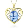 10K Two Tone Gold Framed Heart Shaped Cameo Pendant - 3/8 x 1/2 w/ 18 w/ Chain Depicting Mother Holding Child