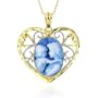 10K Two Tone Gold Framed Heart Shaped Cameo Pendant - 3/8" x 1/2" w/ 18" w/ Chain Depicting Mother Holding Child
