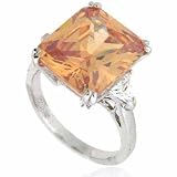 Sterling Silver Champagne and Simulated Diamond CZ Rectangle Ring